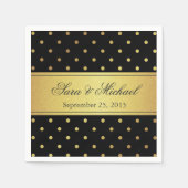 Serviette En Papier Monogramme élégant - Pois noir et or (Devant)