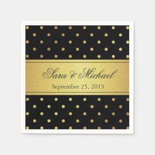 Serviette En Papier Monogramme élégant - Pois noir et or