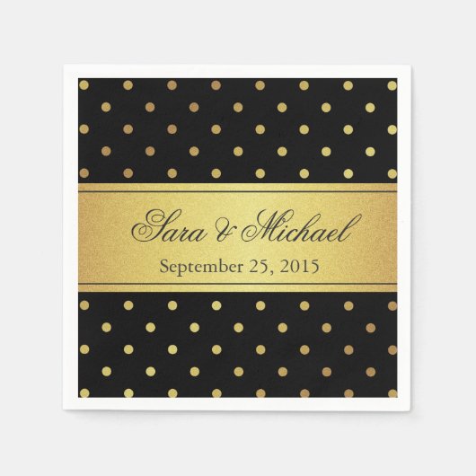 Serviette En Papier Monogramme élégant - Pois noir et or (Devant)