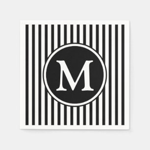 Serviette En Papier Monogramme Élégant Rayures Noires Et Blanches