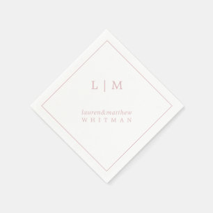 Serviette En Papier Monogramme Élégant Rose Clair Simple pour Mariage