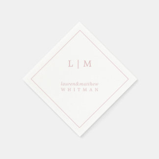 Serviette En Papier Monogramme Élégant Rose Clair Simple pour Mariage