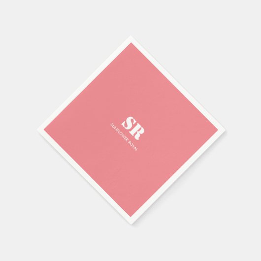 Serviette En Papier Monogramme Élégant rose minimal (Coin)