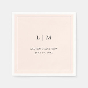 Serviette En Papier Monogramme Élégant Rose Simple pour Mariage
