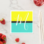 Serviette En Papier Monogramme Elegant Turquoise & Jaune Couleur Solid (En situation)