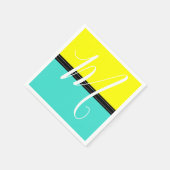 Serviette En Papier Monogramme Elegant Turquoise & Jaune Couleur Solid (Coin)