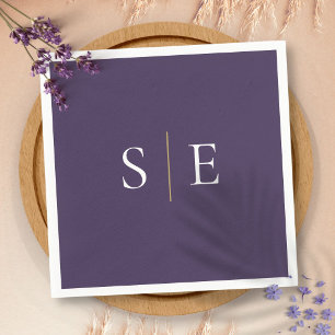 Serviette En Papier Monogramme élégant violet et or Minimaliste