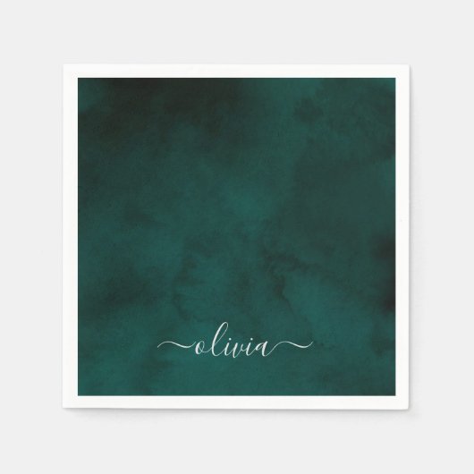 Serviette En Papier Monogramme Emerald Green Watercolor (Devant)