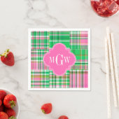 Serviette En Papier Monogramme Emerald Hot rose Preppwork Madras (En situation)