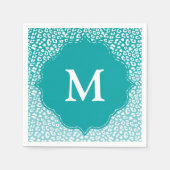 Serviette En Papier Monogramme Empreinte de léopard Turquoise (Devant)