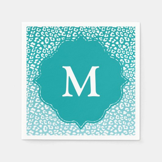 Serviette En Papier Monogramme Empreinte de léopard Turquoise (Devant)