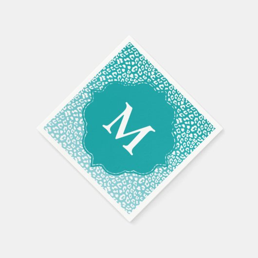 Serviette En Papier Monogramme Empreinte de léopard Turquoise (Coin)