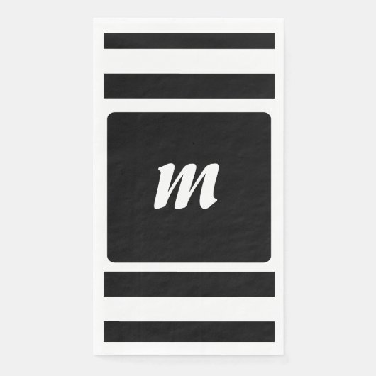 Serviette En Papier Monogramme en bande noire et blanche (Devant)