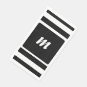 Serviette En Papier Monogramme en bande noire et blanche (Coin)