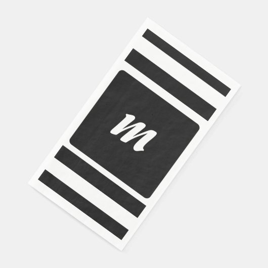 Serviette En Papier Monogramme en bande noire et blanche (Coin)