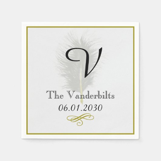Serviette En Papier Monogramme en or et blanc Mariage Napkin (Devant)
