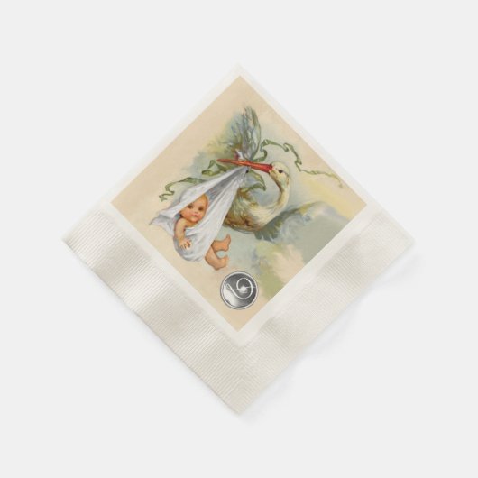 SERVIETTE EN PAPIER MONOGRAMME EN PIERRE BLANCHE NEUTRE BABY SHOWER EN (Coin)