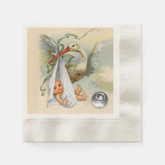 SERVIETTE EN PAPIER MONOGRAMME EN PIERRE BLANCHE NEUTRE BABY SHOWER EN (Devant)