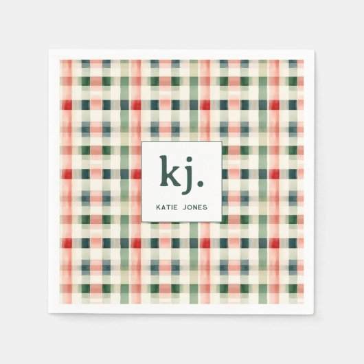 Serviette En Papier Monogramme En vichy doux À feuillage persistant (Devant)