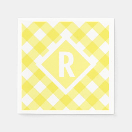 Serviette En Papier Monogramme En vichy jaune rustique (Devant)