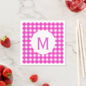 Serviette En Papier Monogramme En vichy rose chaud simple (En situation)