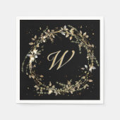 Serviette En Papier Monogramme En Wirlande Dorée Sur Noir (Devant)