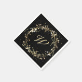 Serviette En Papier Monogramme En Wirlande Dorée Sur Noir (Coin)