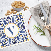 Serviette En Papier Monogramme Espagnol Fleur Bleu Citrons Jaunes