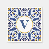 Serviette En Papier Monogramme Espagnol Fleur Bleu Citrons Jaunes (Devant)