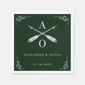 Serviette En Papier Monogramme et Mariage des flèches Emerald Green (Devant)