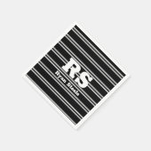 Serviette En Papier Monogramme et nom blanc en gras, Lt Gris sur noir (Coin)