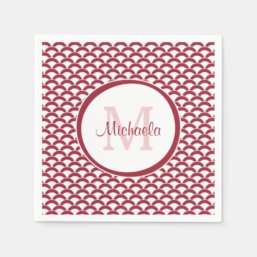 Serviette En Papier Monogramme et nom des pétoncles rouges et blancs m (Devant)