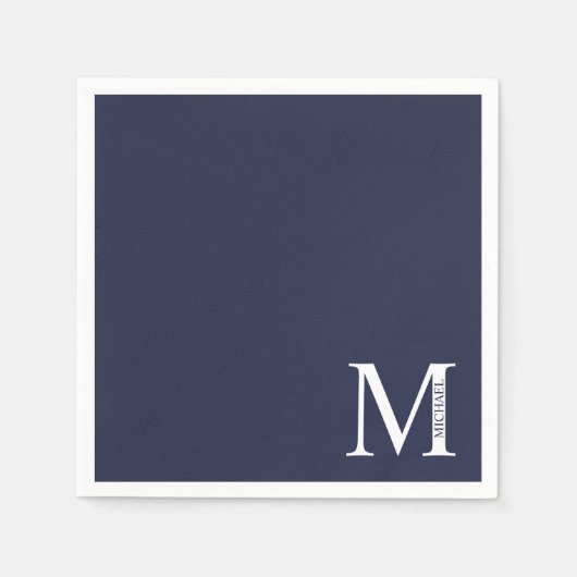 Serviette En Papier Monogramme et nom personnalisés bleu marine (Devant)