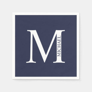 Serviette En Papier Monogramme et nom personnalisés bleu marine