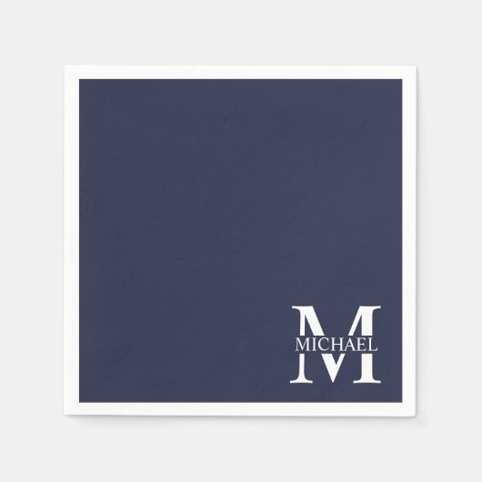 Serviette En Papier Monogramme et nom personnalisés bleu marine (Devant)