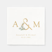 Serviette En Papier Monogramme, Eucalyptus Ampersand, Blanc & Or (Devant)