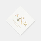 Serviette En Papier Monogramme, Eucalyptus Ampersand, Blanc & Or (Coin)