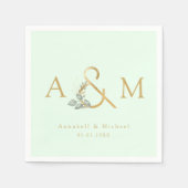 Serviette En Papier Monogramme, Eucalyptus Ampersand, Vert & Or (Devant)