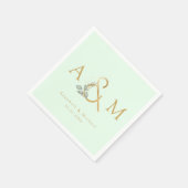 Serviette En Papier Monogramme, Eucalyptus Ampersand, Vert & Or (Coin)