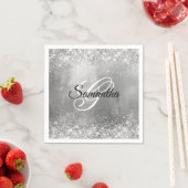 Serviette En Papier Monogramme fantaisie en argent (En situation)