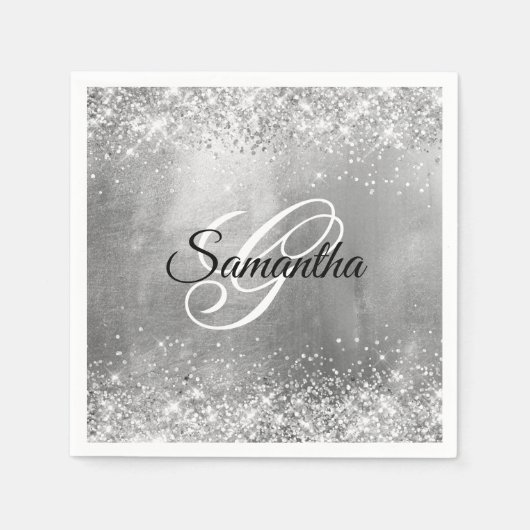 Serviette En Papier Monogramme fantaisie en argent (Devant)