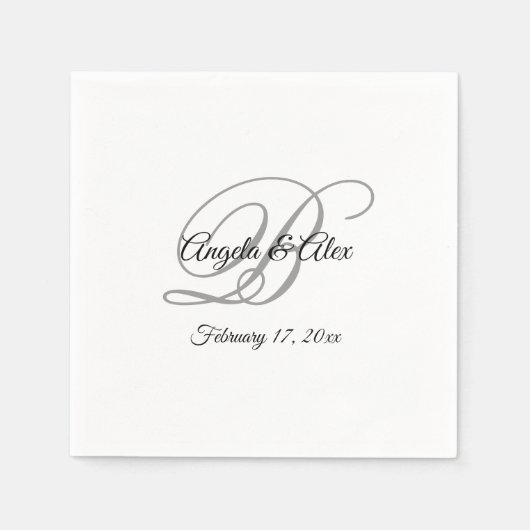 Serviette En Papier Monogramme fantaisie noir blanc et gris (Devant)