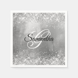 Serviette En Papier Monogramme Fantaisie Pailleté Argenté