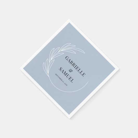 Serviette En Papier Monogramme feuille couronne bleu Dusty Mariage (Coin)