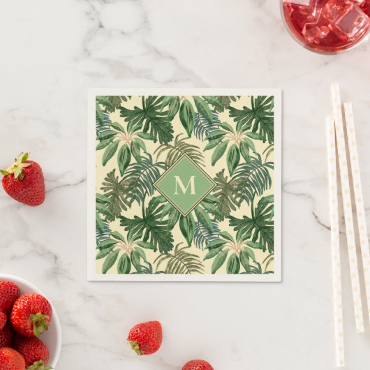 Serviette En Papier Monogramme Feuille de palme tropicale (En situation)