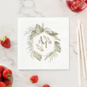 Serviette En Papier Monogramme Feuille de palmier vert (En situation)