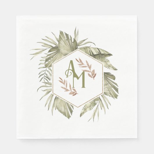 Serviette En Papier Monogramme Feuille de palmier vert (Devant)