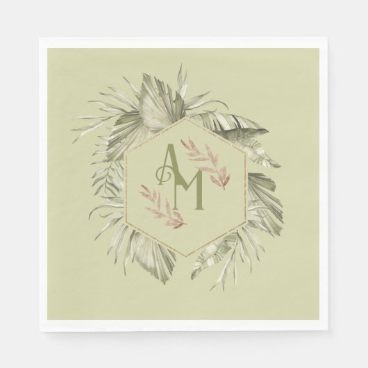 Serviette En Papier Monogramme Feuille de palmier vert 2 (Devant)
