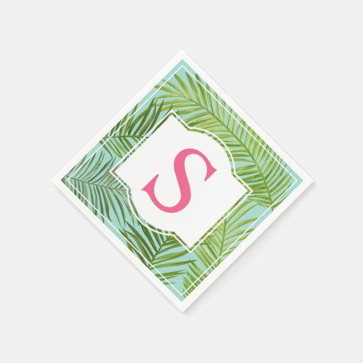 Serviette En Papier Monogramme Feuille Tropical Rose Aqua Green Palm (Coin)