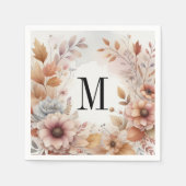 Serviette En Papier Monogramme Feuilles de automne et fleurs aquarelle (Devant)